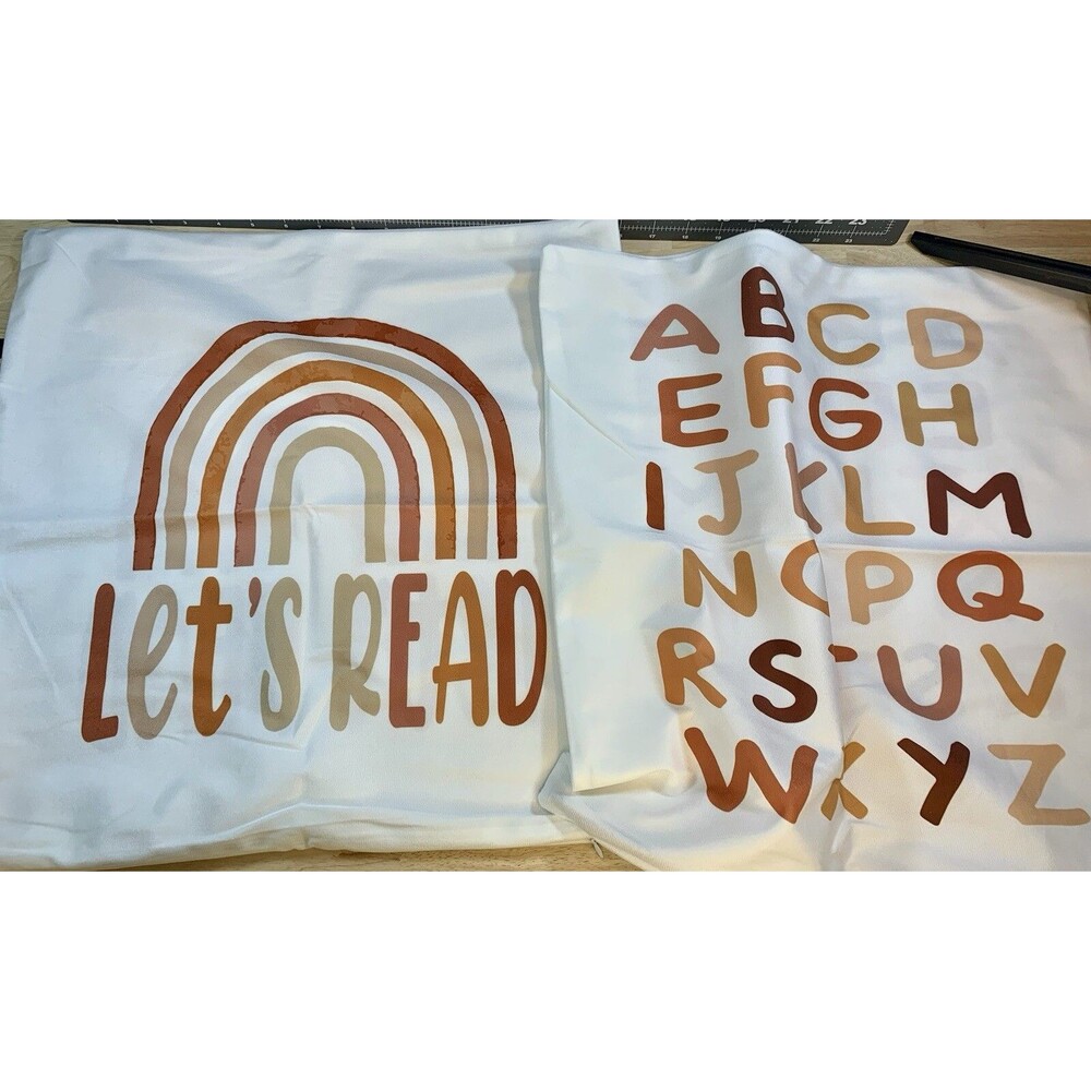 Boho Throw Pillow Cases – Set of 2 – “Let’s Read” 18x18